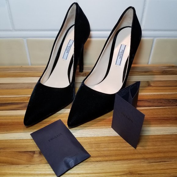 Prada Shoes - Prada Nero Velvet Heels Size 38 EUR